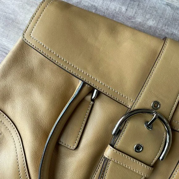 Coach Tan Leather Shoulder Bag Large Flap Purse - Picture 4 of 5